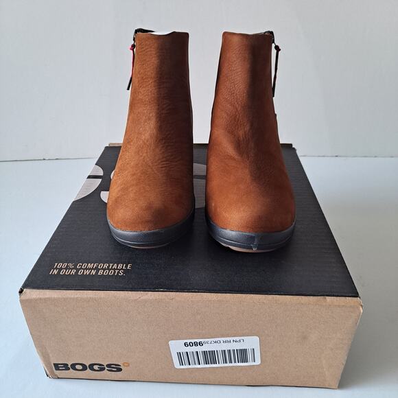 NIB Bogs Vista Waterproof Leather Rugged Zip Snow Boots Cognac Womens Size 7 - Picture 13 of 14